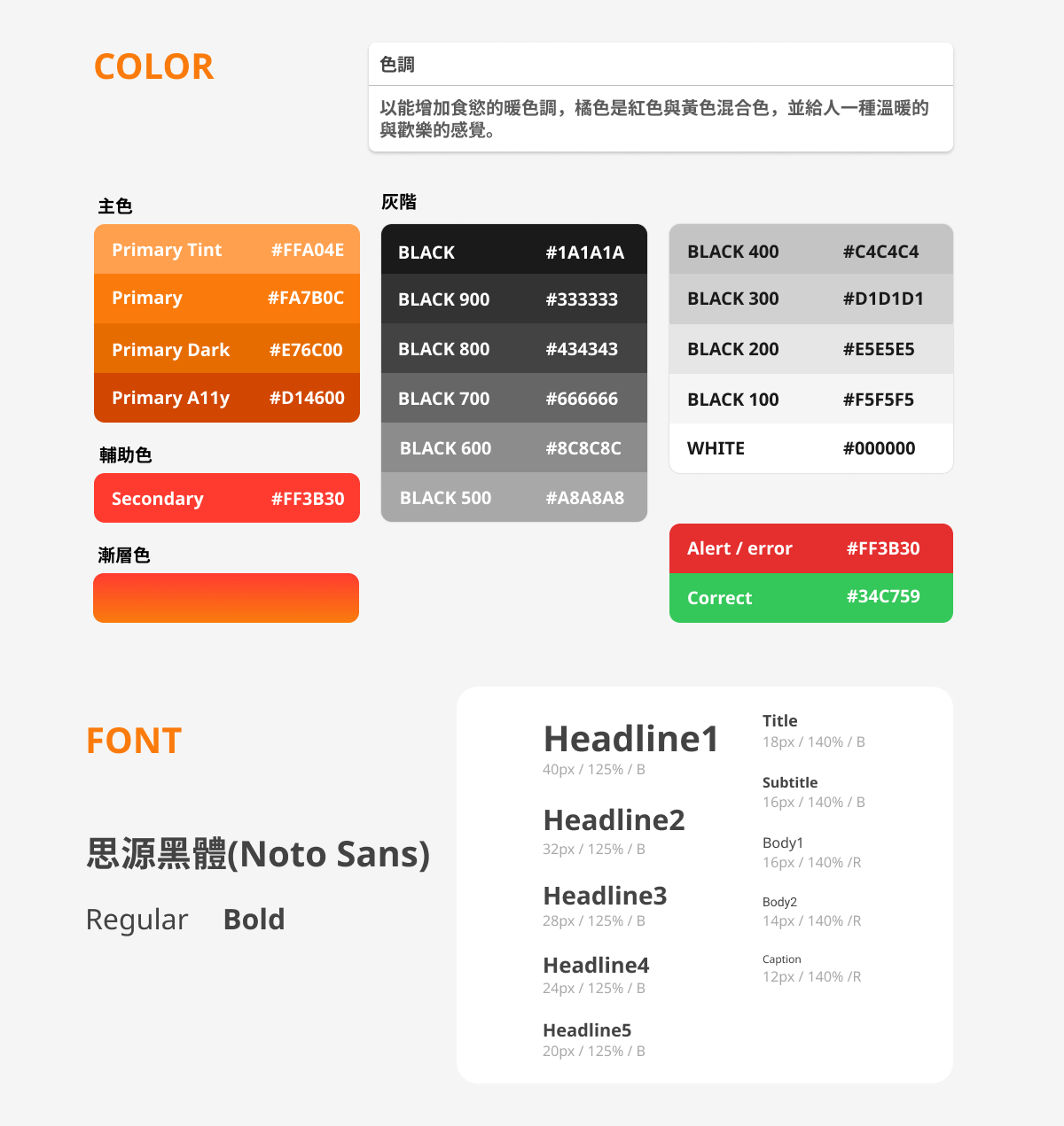 顏色定義與文字規範