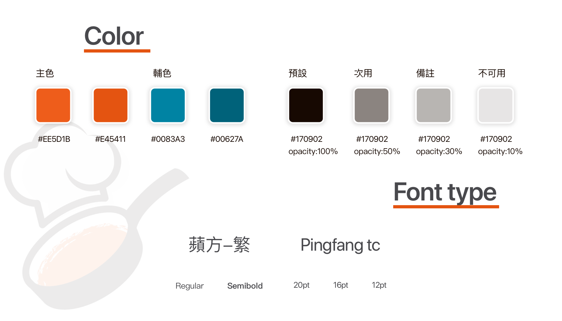 顏色定義與文字規範